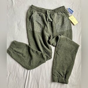 Olive Green Corduroy Joggers with Paisley Pocket